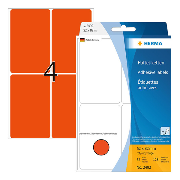 Herma 2492 étiquettes multifonction 52 x 82 mm (128 étiquettes) - rouge 230695 - 1