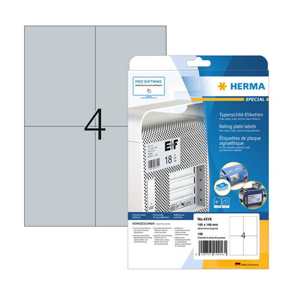 Herma 4216 étiquette de signalisation A4 105 x 148 mm (100 étiquettes) - argent 230916 - 1