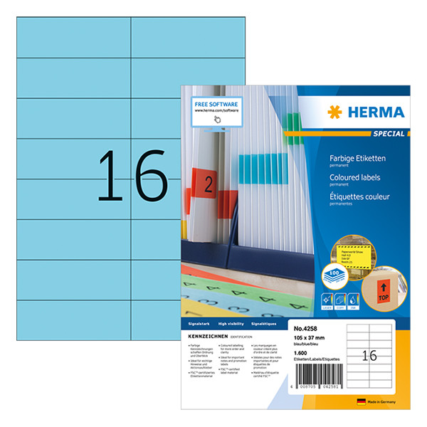Herma 4258 étiquettes adhésives permanentes A4 105 x 37 mm (1600 étiquettes) - bleu 230461 - 1