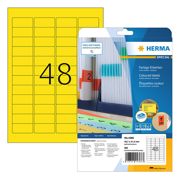 Herma 4366 étiquettes amovibles A4 45,7 x 21,2 mm (480 étiquettes) - jaune 230777 - 1