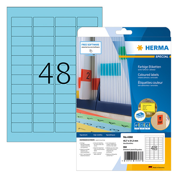Herma 4368 étiquettes amovibles A4 45,7 x 21,2 mm (960 étiquettes) - bleu 230478 - 1