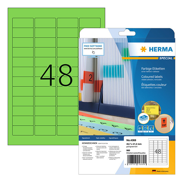 Herma 4369 étiquettes amovibles A4 45,7 x 21,2 mm (480 étiquettes) - vert 230778 - 1