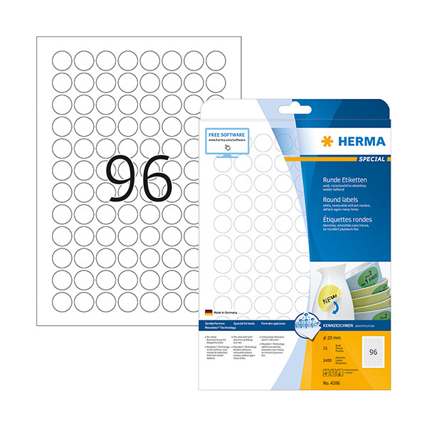 Herma 4386 étiquettes détachables rondes Ø 20 (2400 étiquettes) 4386 230400 - 1