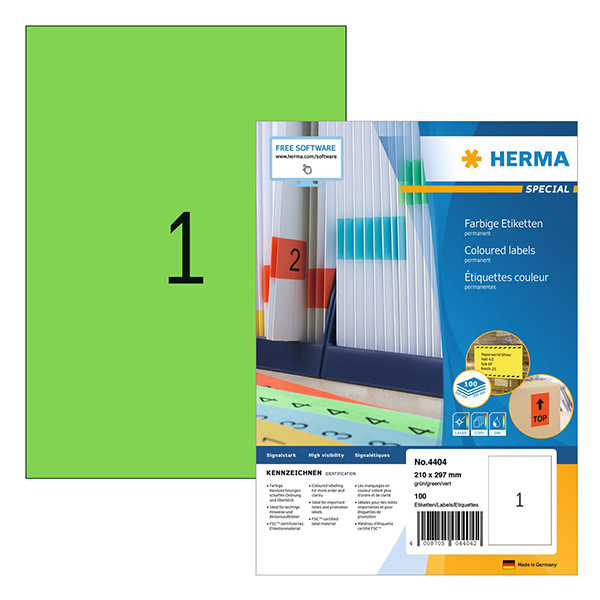 Herma 4404 étiquettes adhésives permanentes A4 210 x 297 mm (100 étiquettes) - vert 230792 - 1