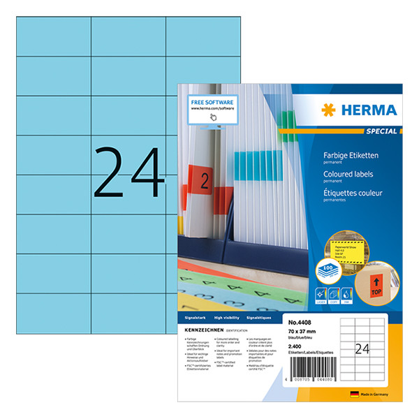 Herma 4408 étiquettes adhésives permanentes A4 70 x 37 mm (2400 étiquettes) - bleu 230488 - 1