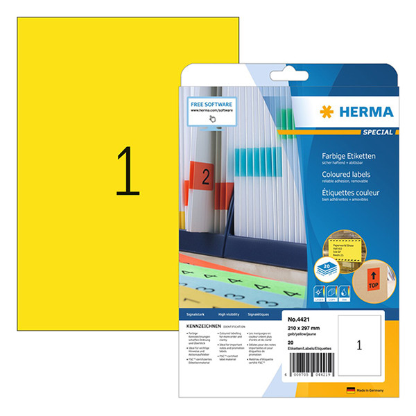 Herma 4421 étiquettes amovibles A4 210 x 297 mm (20 étiquettes) - jaune 230773 - 1