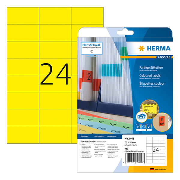 Herma 4466 étiquettes amovibles A4 70 x 37 mm (480 étiquettes) - jaune 230501 - 1