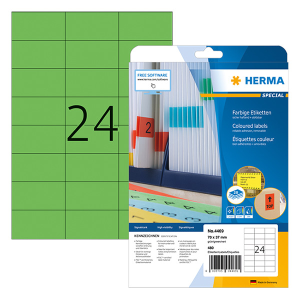 Herma 4469 étiquettes amovibles A4 70 x 37 mm (480 étiquettes) - vert 230503 - 1