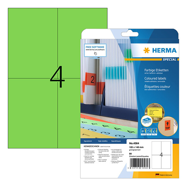 Herma 4564 étiquettes amovibles A4 105 x 148 mm (80 étiquettes) - vert 230798 - 1