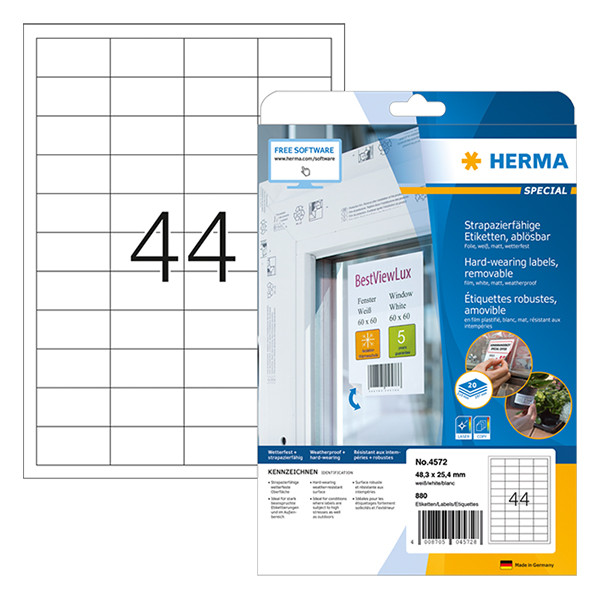 Herma 4572 étiquettes en film amovibles résistantes aux intempéries A4 48,3 x 25,4 mm (880 étiquettes) - blanc 230511 - 1
