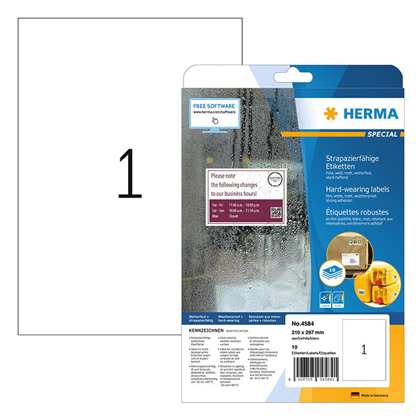 Herma 4584 étiquettes résistantes aux intempéries A4 210 x 297 mm (10 étiquettes) - blanc 230748 - 1