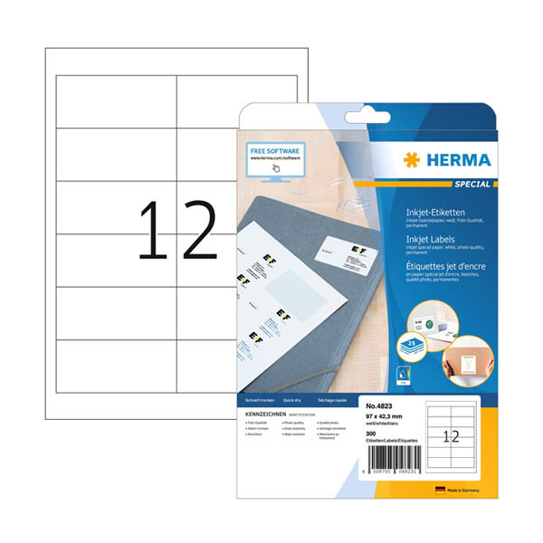 Herma 4823 étiquettes jet d'encre A4 97 x 42,3 mm (300 étiquettes) - blanc 230822 - 1