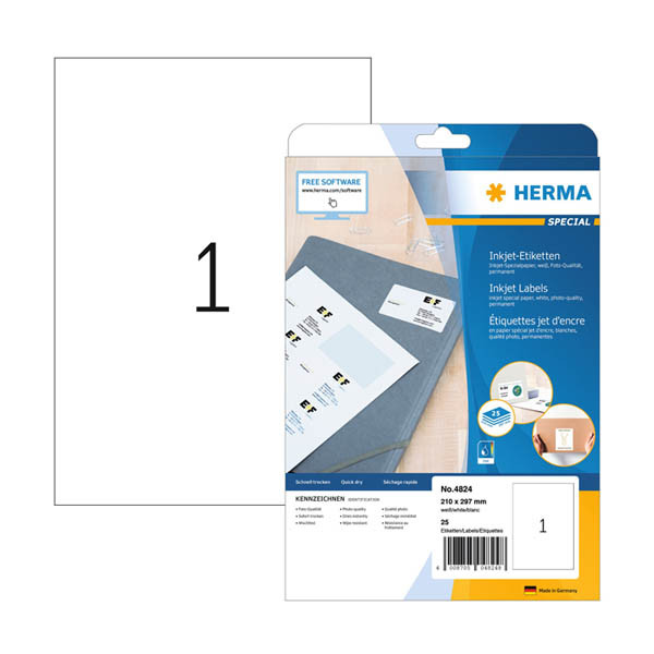 Herma 4824 étiquettes jet d'encre A4 210 x 297 mm (25 étiquettes) - blanc 230817 - 1