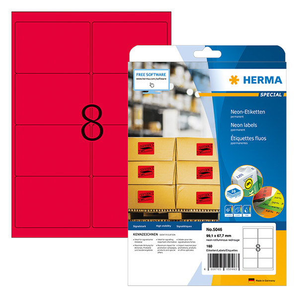 Herma 5046 étiquettes adhésives permanentes A4 99,1 x 67,7 mm (160 étiquettes) - rouge fluo 230523 - 1
