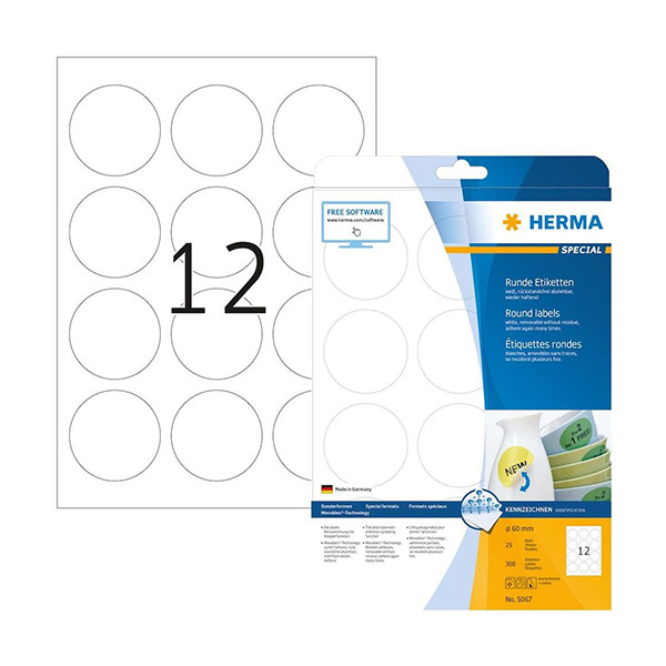 Herma 5067 étiquettes détachables rondes Ø 60 (300 étiquettes) 5067 230401 - 1