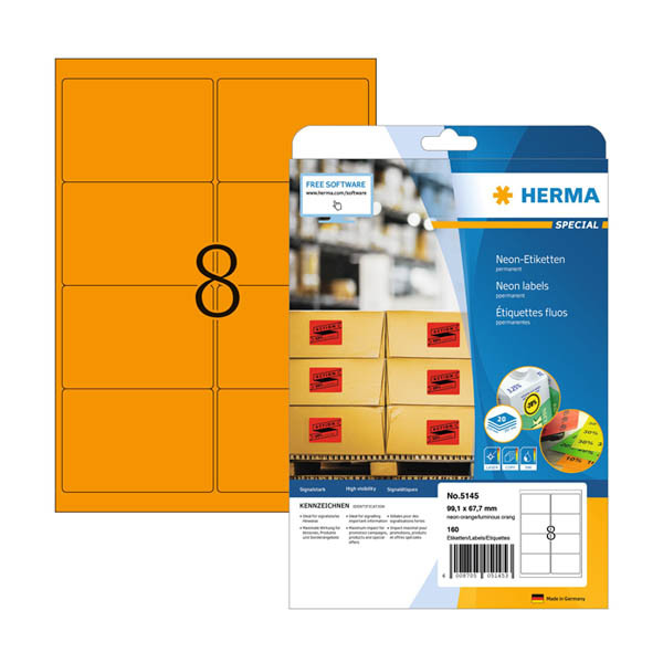 Herma 5145 étiquettes universelles A4 99,1 x 67,7 mm (160 étiquettes) - orange fluo 230865 - 1