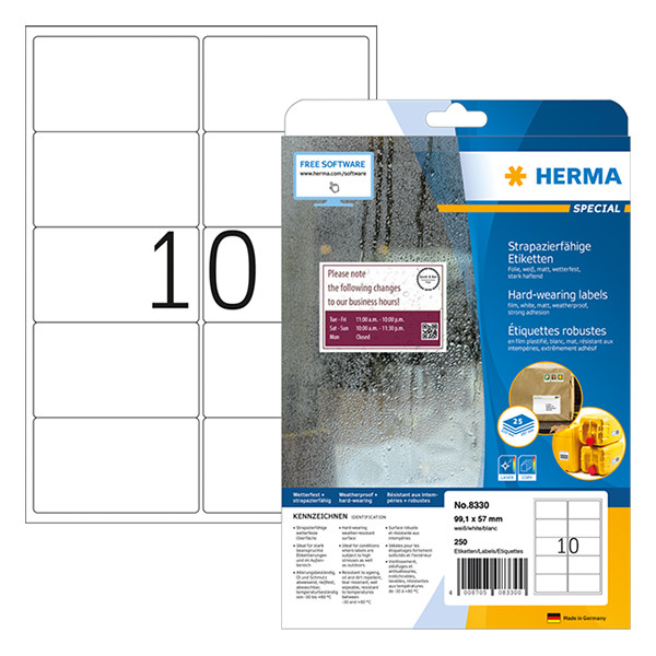 Herma 8330 étiquettes en film résistantes aux intempéries A4 99,1 x 57 mm (250 étiquettes) - blanc 230529 - 1