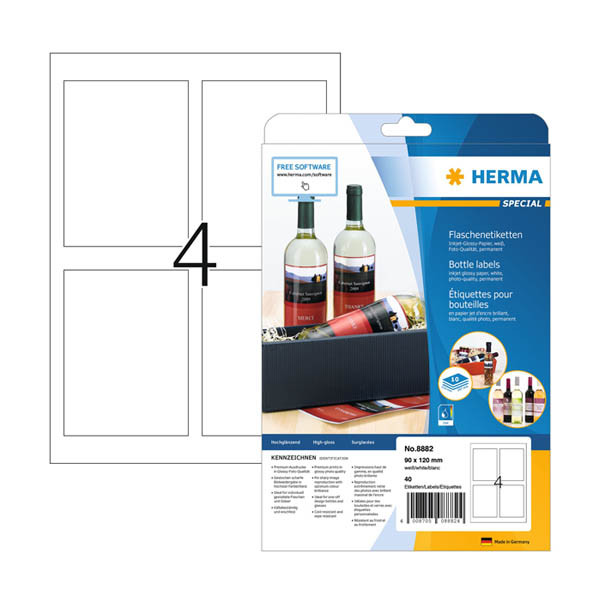 Herma 8882 étiquettes de bouteilles A4 90 x 120 mm (40 étiquettes) - blanc 230851 - 1