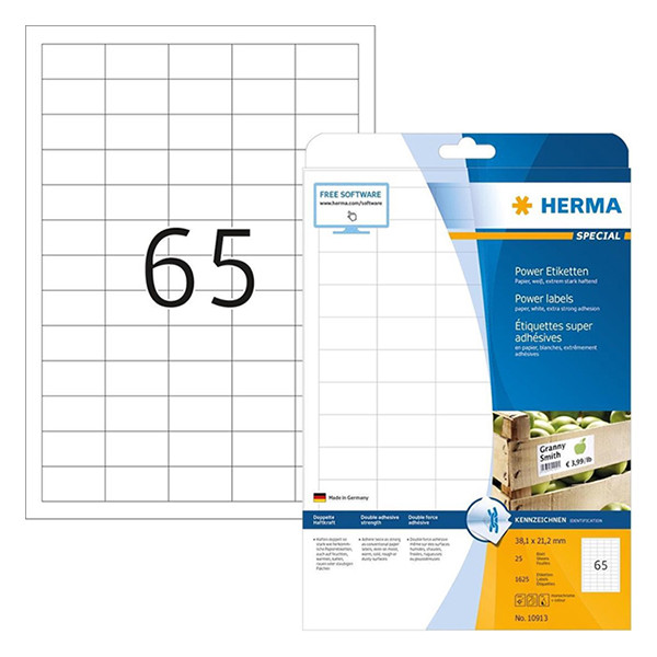 Herma Power 10913 étiquettes extra-résistantes 38,1 x 21,1 mm (1625 étiquettes) - blanc 230414 - 1