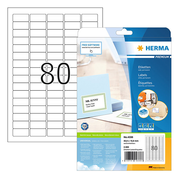 Herma Premium 4336 étiquettes adhésives permanentes A4 35,6 x 16,9 mm (2000 étiquettes) - blanc 230590 - 1
