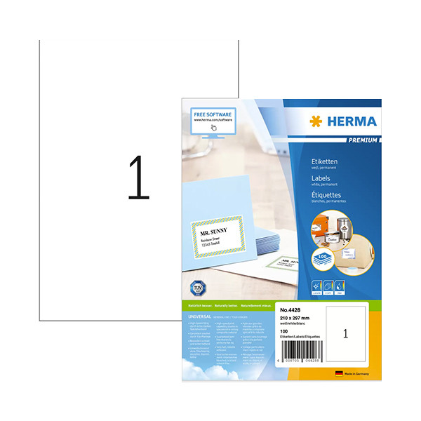 Herma Premium 4428 étiquettes adhésives permanentes 210 x 297 mm (100 étiquettes) - blanc 4428 238354 - 1