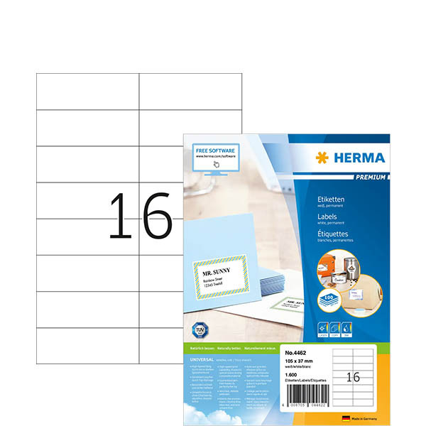 Herma Premium 4462 étiquettes adhésives permanentes A4 105 x 37 mm (1600 étiquettes) - blanc 230500 - 1