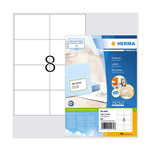 Herma Premium 4470 étiquettes adhésives permanentes A4 105 x 74 mm (800 étiquettes) - blanc 4470 238470 - 1