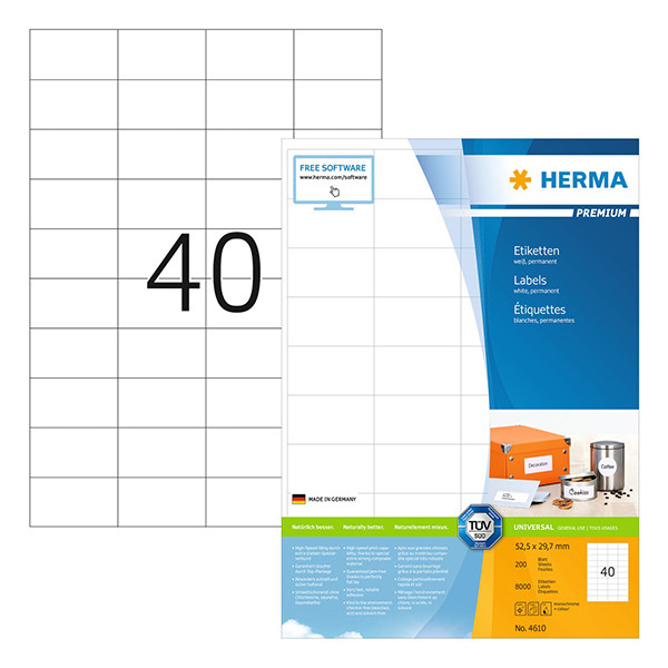 Herma Premium 4610 étiquettes adhésives permanentes A4 52,5 x 29,7 mm (8000 étiquettes) - blanc 230574 - 1