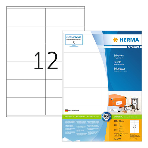 Herma Premium 4635 étiquettes adhésives permanentes A4 105 x 48 mm (2400 étiquettes) - blanc 230566 - 1