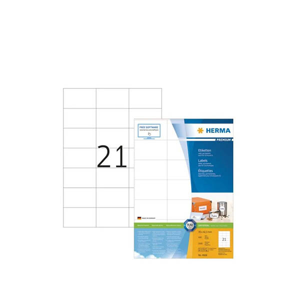 Herma Premium 4668 étiquettes adhésives permanentes A4 70 x 42,3 mm (2100 étiquettes) - blanc 238469 - 1
