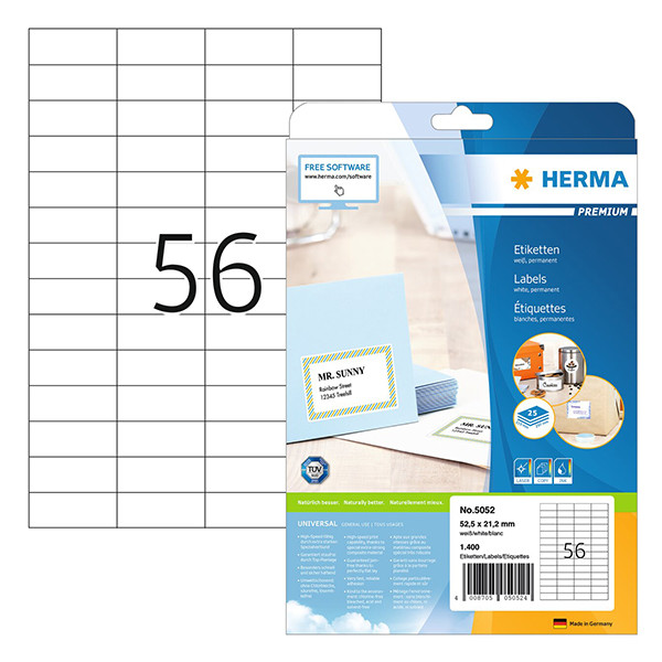 Herma Premium 5052 étiquettes adhésives permanentes A4 52,5 x 21,2 mm (1400 étiquettes) - blanc 230594 - 1