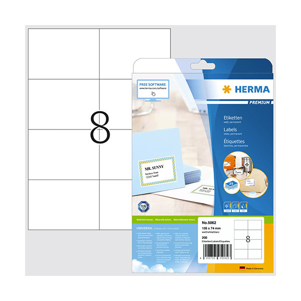 Herma Premium 5062 étiquettes adhésives permanentes 105 x 74 mm (200 étiquettes) - blanc 5062 230411 - 1
