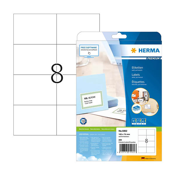 Herma Premium 5062 étiquettes adhésives permanentes A4 105 x 74 mm (200 étiquettes) - blanc 5062 230411 - 1