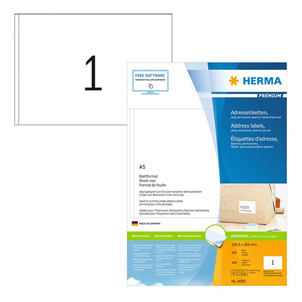 Herma Premium 8690 étiquettes adhésives permanentes 205 x 148,5 mm (400 étiquettes) - blanc 8690 230415 - 1