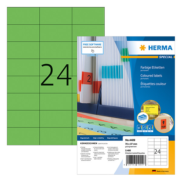 Herma Special 4409 étiquettes adhésives permanentes A4 70 x 37 mm (2400 étiquettes) - vert 4409 230489 - 1