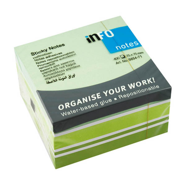 Info Notes notes autocollantes cube assortiment 75 x 75 mm (400 feuilles) - vert 303220 - 1