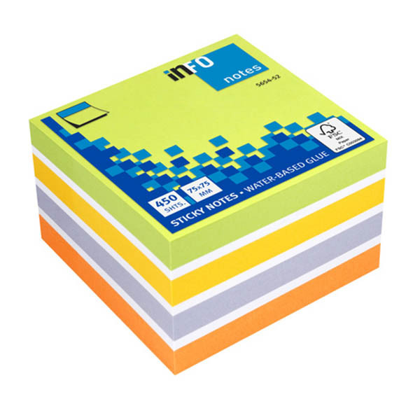 Info Notes notes autocollantes cube assortiment 75 x 75 mm (450 feuilles) - couleur 303213 - 1
