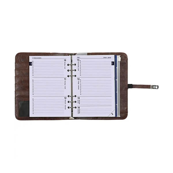 Kalpa A5 organiseur avec recharge d'agenda semainier et répartition par heure (1 semaine sur 2 pages) bilingue - brun ombré 262570 - 6