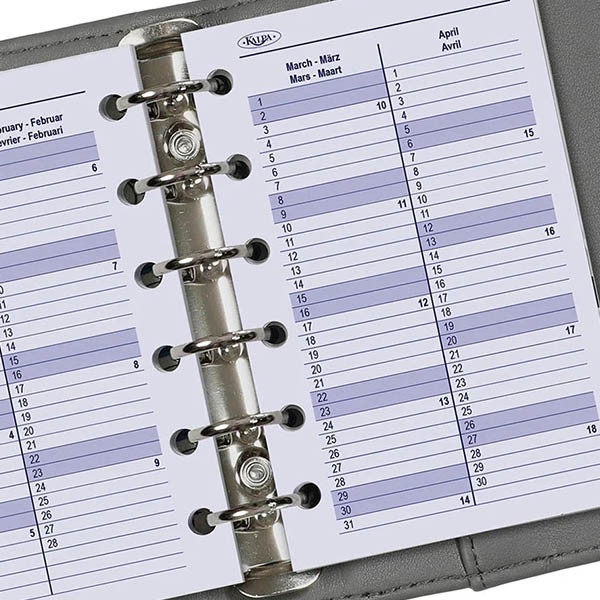 Kalpa Pocket recharge 2027 agenda semainier avec horaire,(1 semaine sur 2 pages) 4 langues 262598 - 4