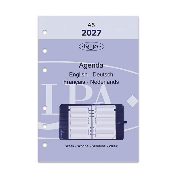 Kalpa recharge 2027 A5 agenda semainier avec horaire (1 semaine sur 2 pages) 4 langues 262596 - 2
