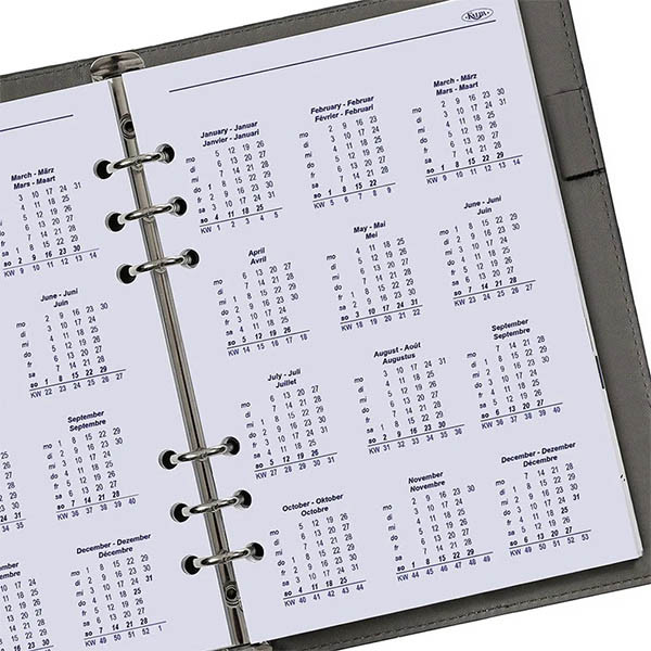 Kalpa recharge 2027 A5 agenda semainier avec horaire (1 semaine sur 2 pages) 4 langues 262596 - 4