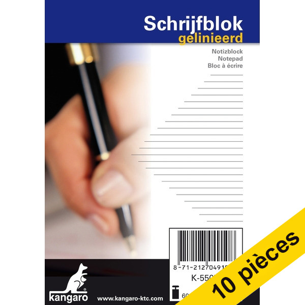 Offre: 10x Kangaro bloc de cours A7 ligné 60 g/m² 100 feuilles 056758 - 1