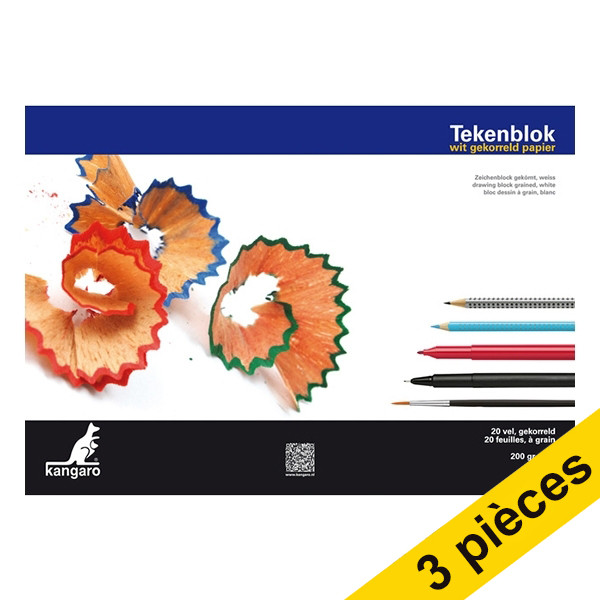 Offre: 3x Kangaro bloc de croquis A3 200 g/m² (20 feuilles) - blanc grainé 056695 - 1