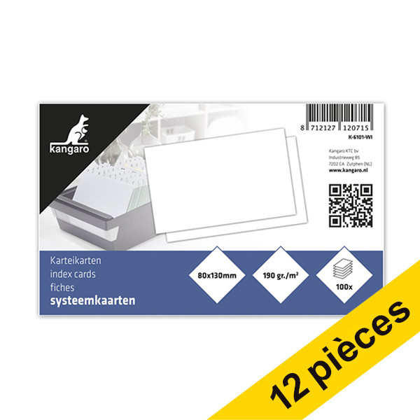Offre : 12x Kangaro fiche Bristol vierge 130 x 80 mm (100 pièces) - blanc 056778 - 1