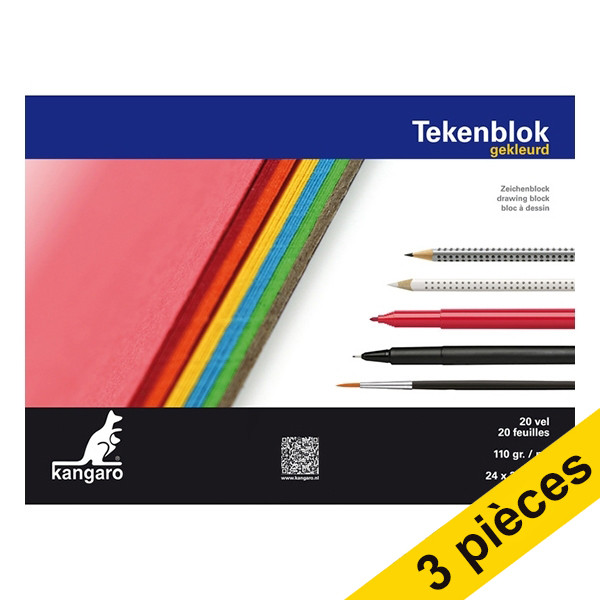 Offre : 3x Kangaro bloc de croquis 34,5 x 24 cm 110 g/m² coloré (20 feuilles) 056692 - 1