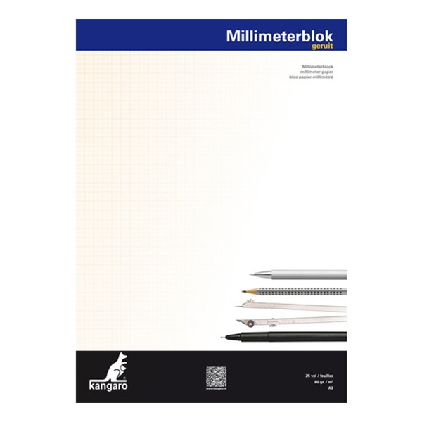 Kangaro Papier millimétré A3 25 feuilles (80 g/m2) K-5595 205496 - 1
