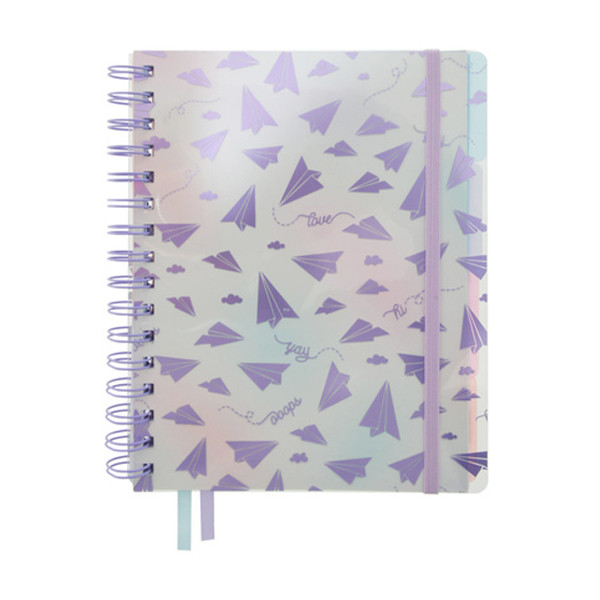 Kangaro Purple Passion cahier spirale A5 ligné 4 onglets 70 g/m² 100 feuilles - avions en papier K-PM010011 056728 - 1