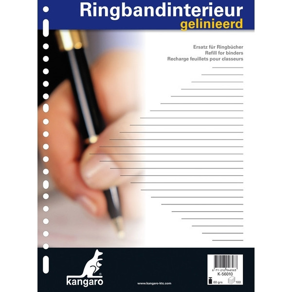 Kangaro bloc de cours perforé A4 ligné 60 g/m² 100 feuilles (23 trous) K-56010 205326 - 1