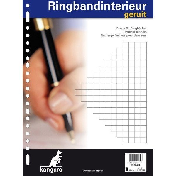 Kangaro bloc de cours perforé A4 quadrillé 10 mm 60 g/m² 100 feuilles (23 trous) K-56012 205330 - 1