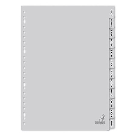 Kangaro intercalaires A4 en plastique avec 12 onglets mensuels (23 trous) - gris G412JM 206792 - 1